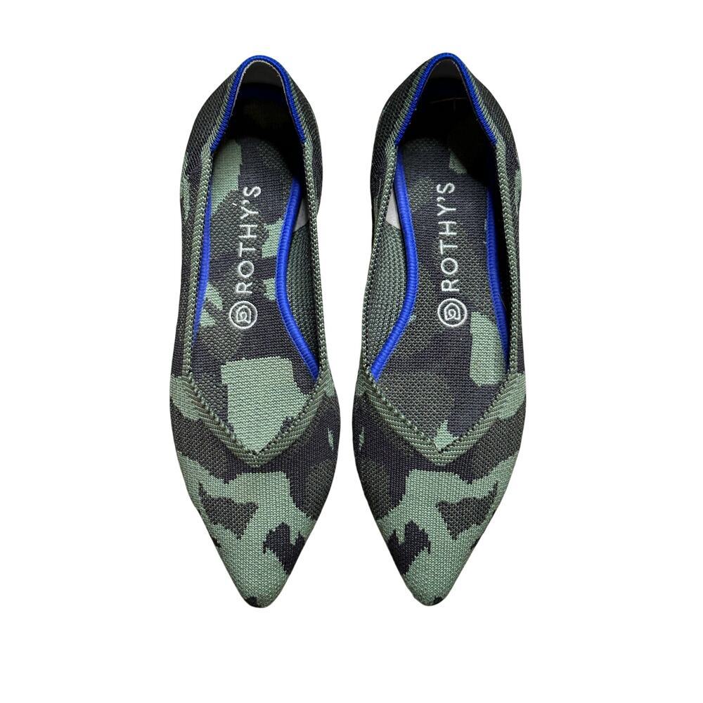 Rothy's Ballet Flats The Point Olive Green Camo Shoes Green Black Size 9.5